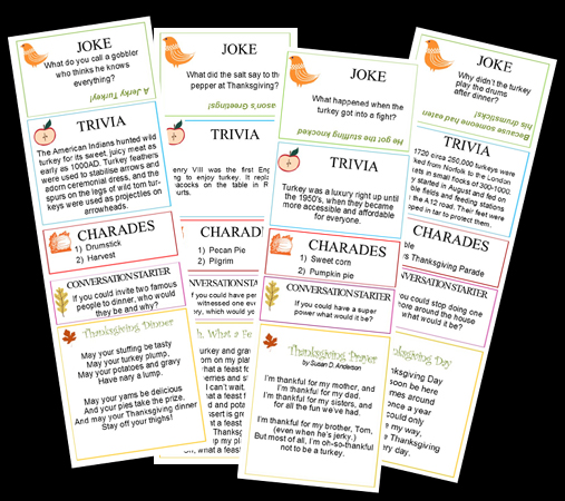 Thanksgiving charades, jokes, trivia and poems