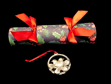 "Trimming the Tree" Christmas crackers filled with artisan holiday pewter ornaments